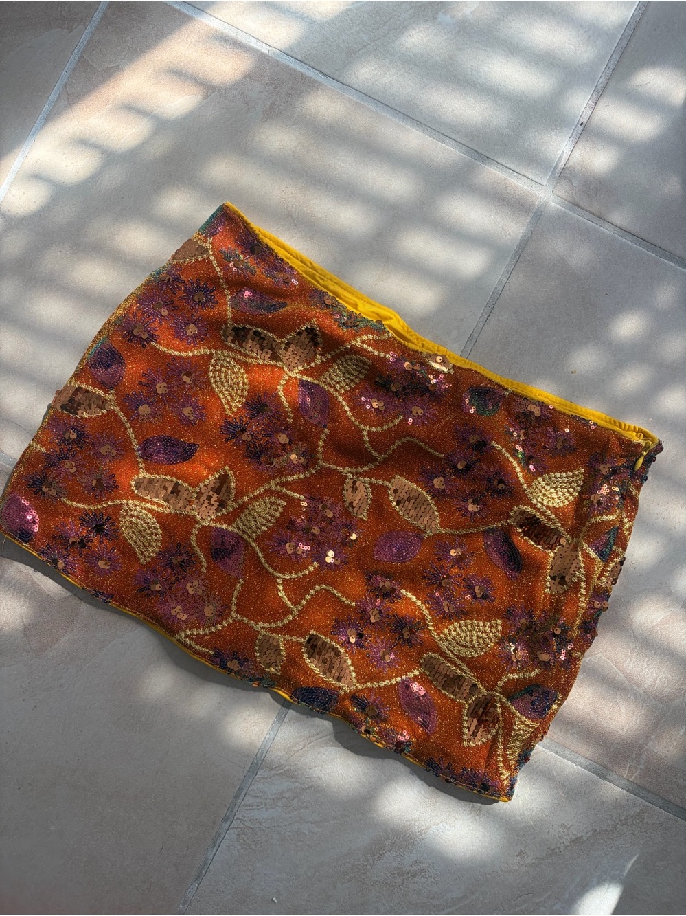 ROMWE Orange Floral Sequin Mini Skirt